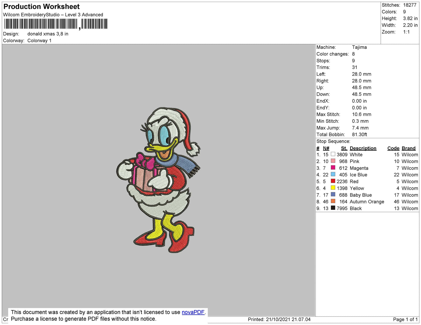 Donald Xmas V2 Embroidery File 4 size