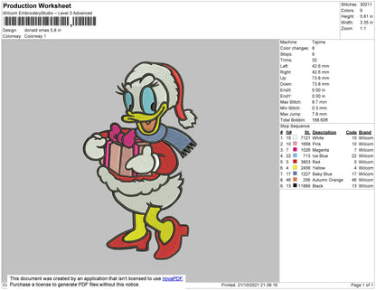 Donald Xmas V2 Embroidery File 4 size