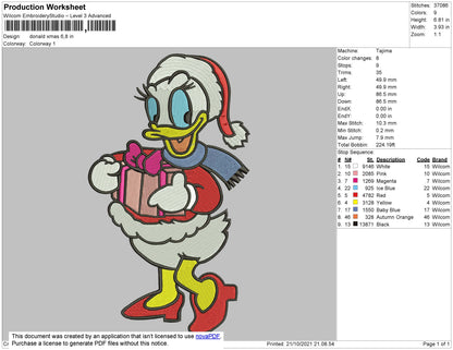 Donald Xmas V2 Embroidery File 4 size