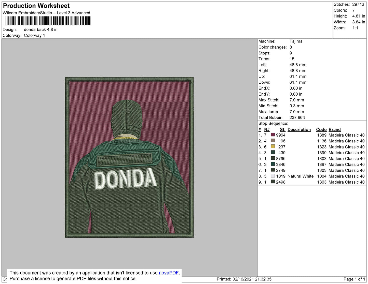 Donda Beck Embroidery File 4 size