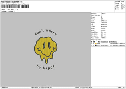 Dont Worry Embroidery File 6 sizes