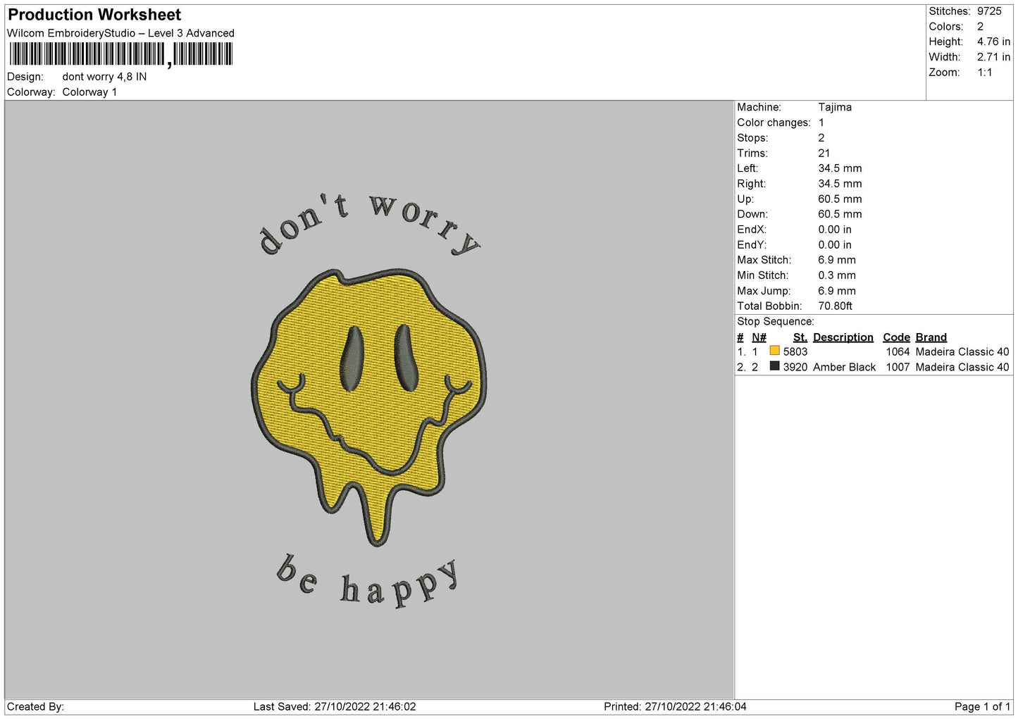 Dont Worry Embroidery File 6 sizes