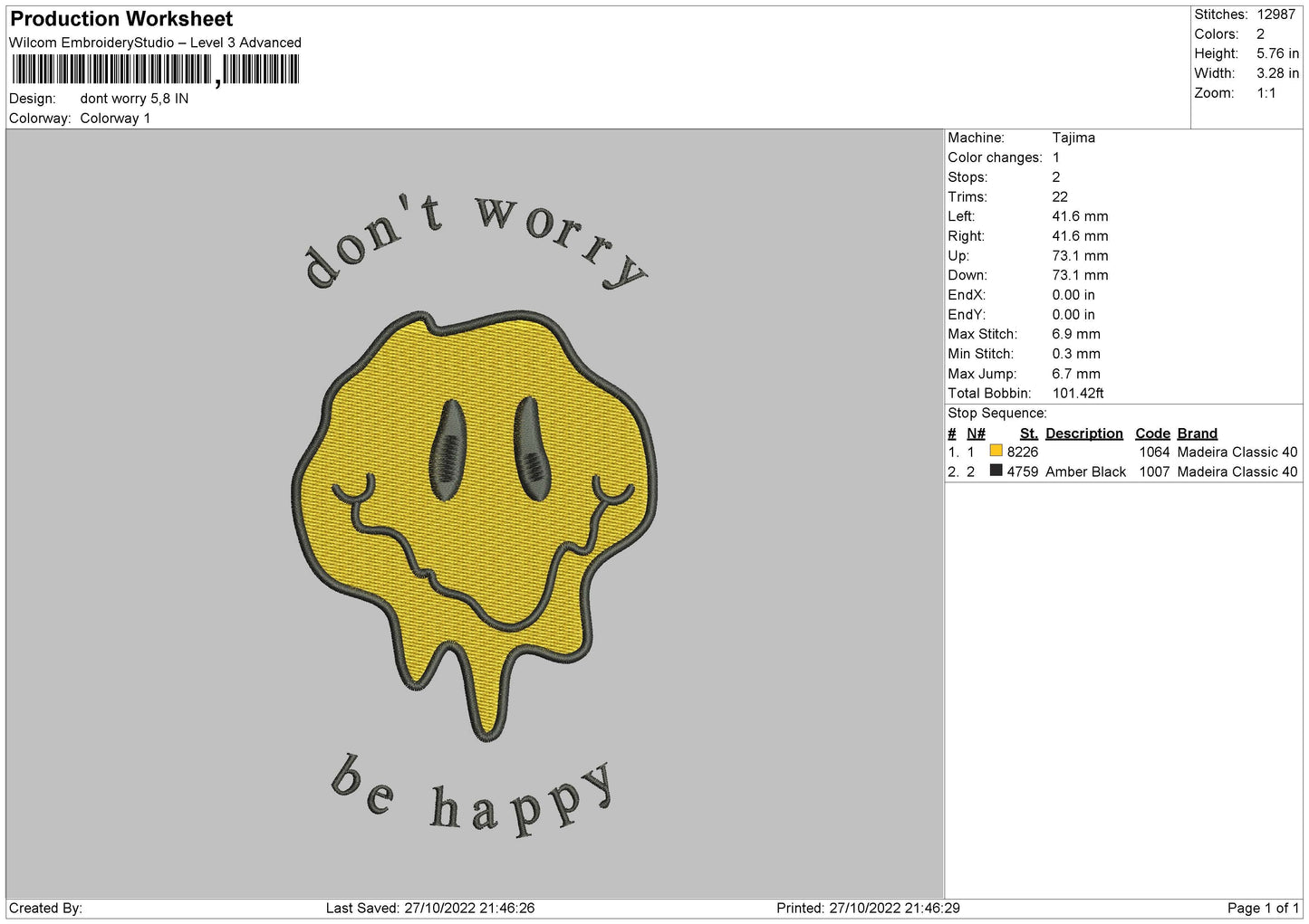 Dont Worry Embroidery File 6 sizes