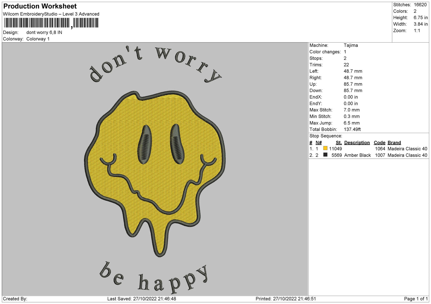 Dont Worry Embroidery File 6 sizes