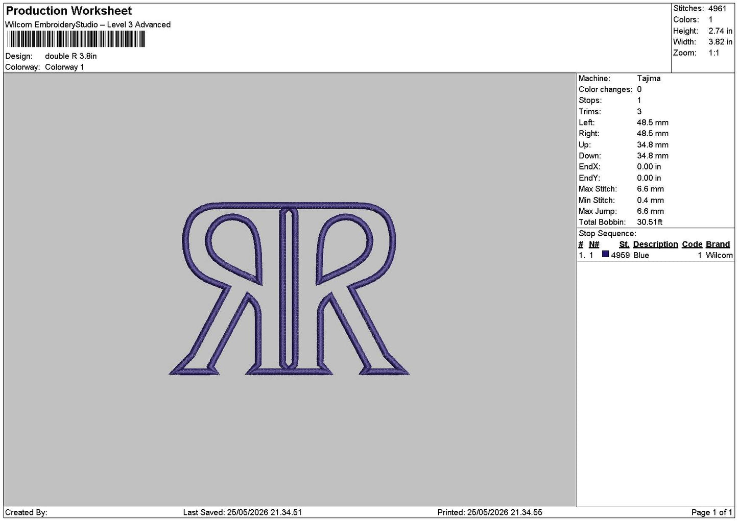 Double R Embroidery Machine Design 6 sizes