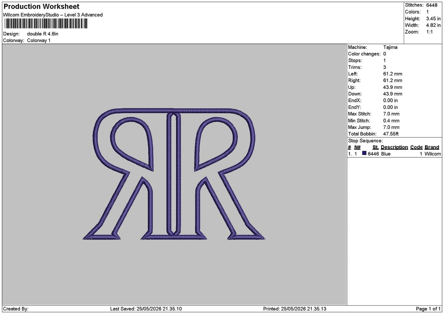 Double R Embroidery Machine Design 6 sizes