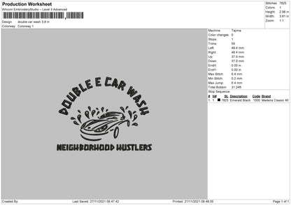 Double Car Wash Embroidery File 4 size