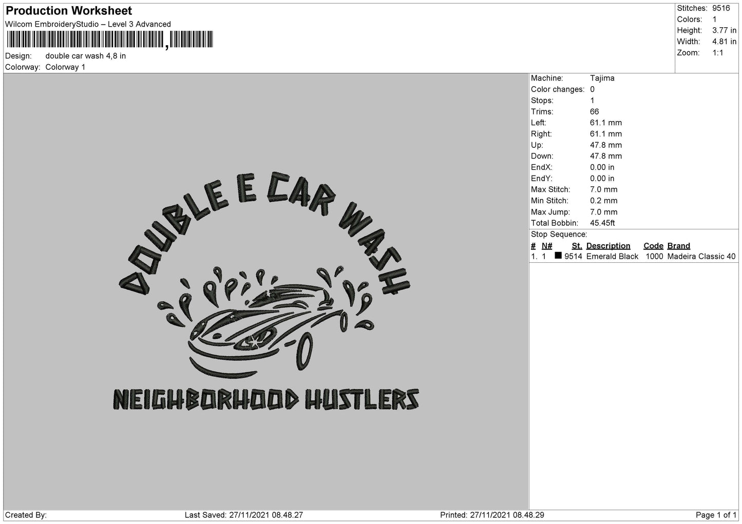Double Car Wash Embroidery File 4 size