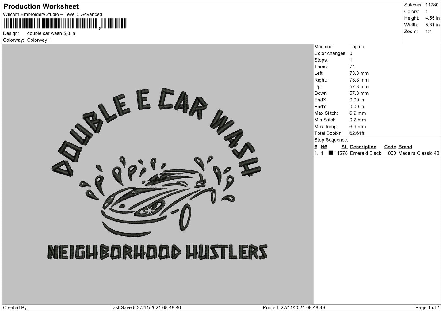 Double Car Wash Embroidery File 4 size
