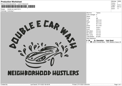 Double Car Wash Embroidery File 4 size