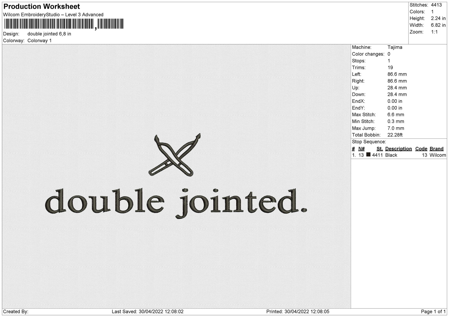 Double Jointed Embroidery File 4 size