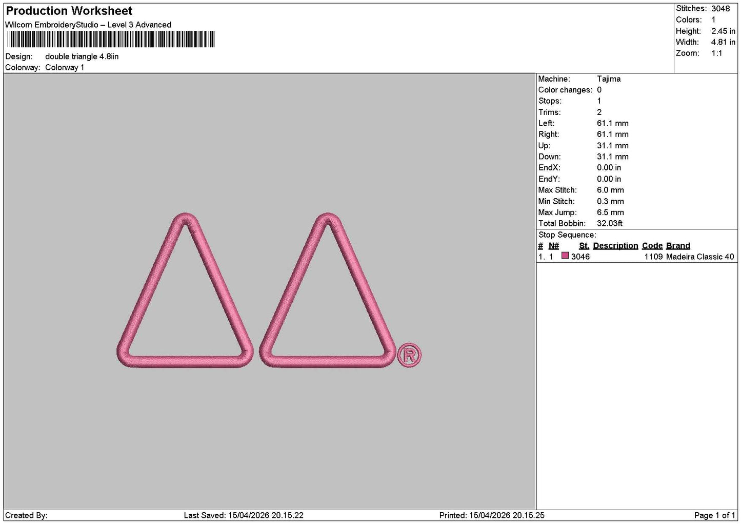 Double Triangle Embroidery File 6 sizes