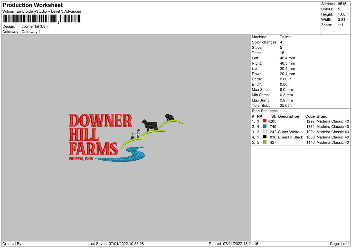 Downer Hill Embroidery File 4 size