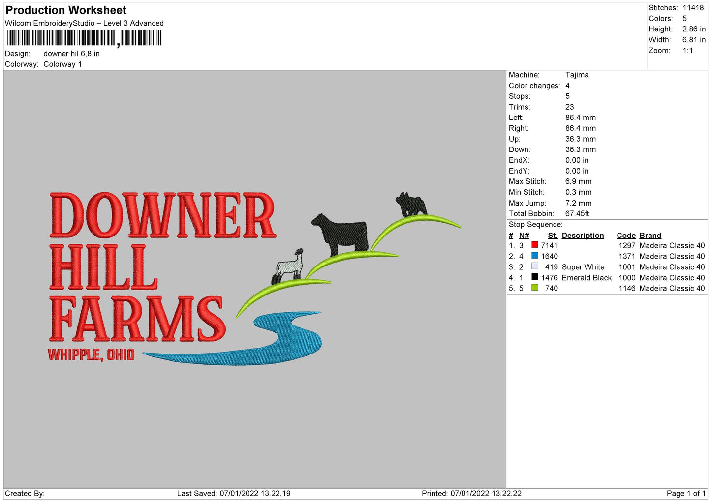 Downer Hill Embroidery File 4 size