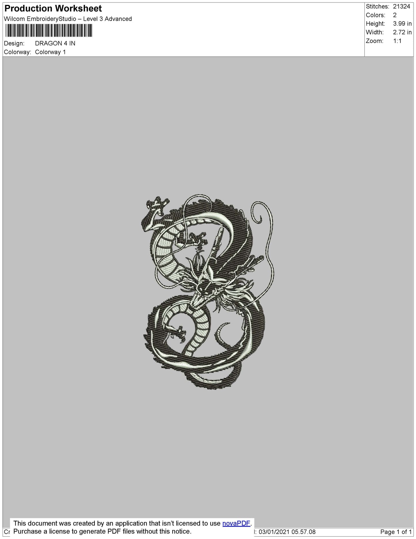 Dragon Embroidery File 6 Size