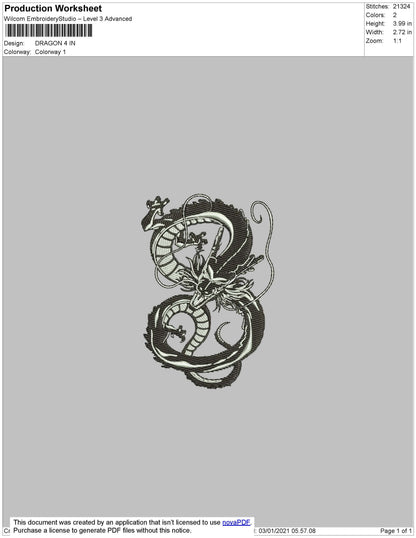 Dragon Embroidery File 6 Size