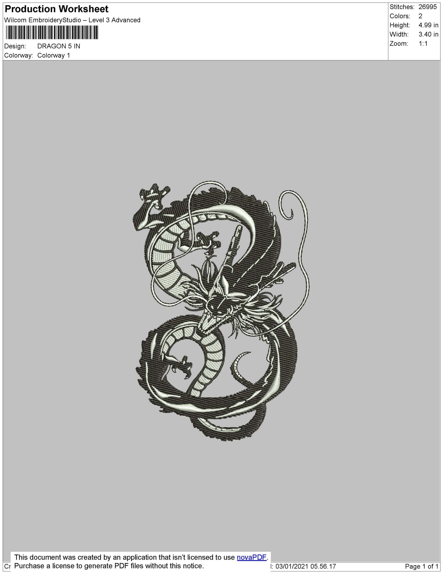 Dragon Embroidery File 6 Size