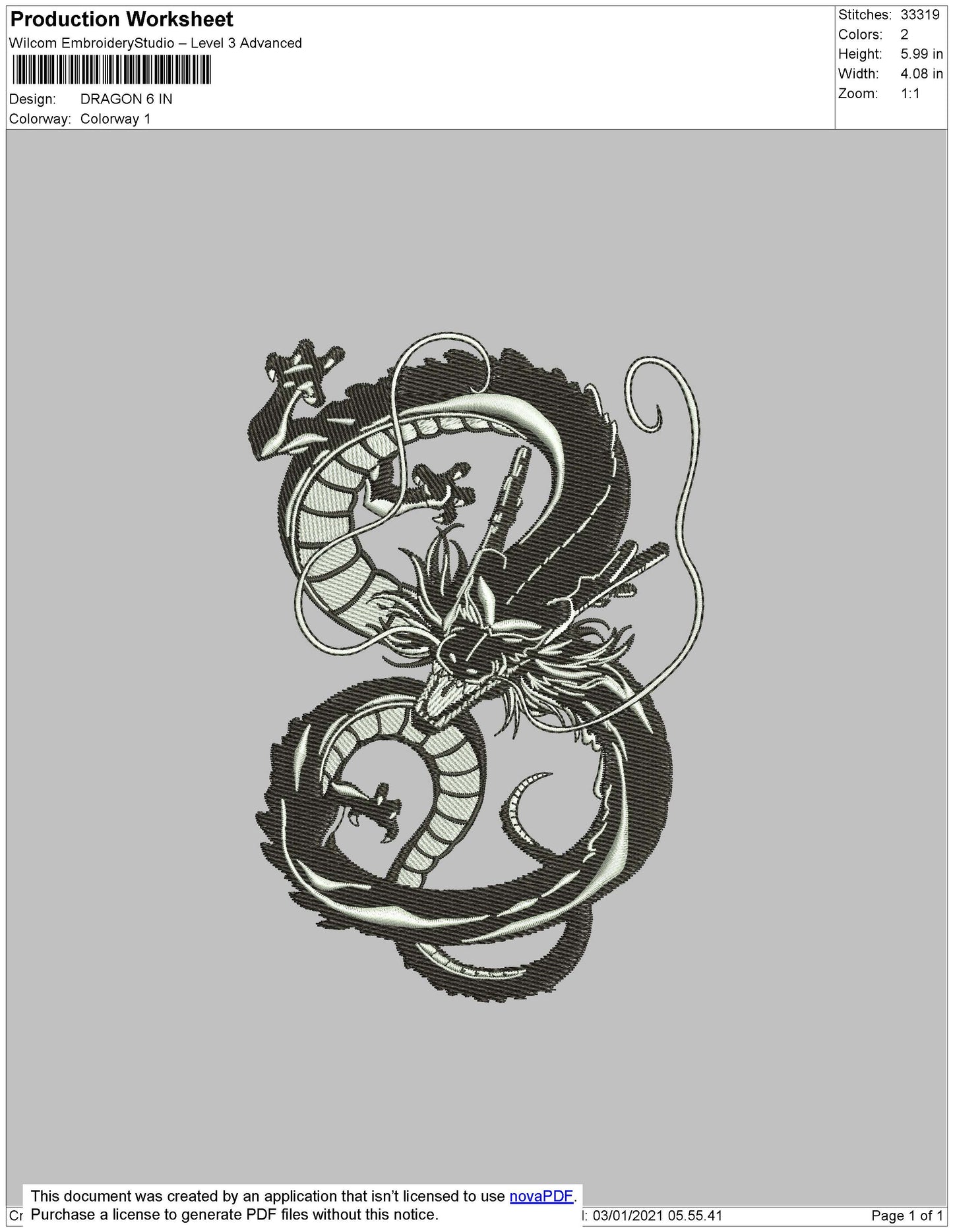 Dragon Embroidery File 6 Size