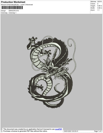 Dragon Embroidery File 6 Size
