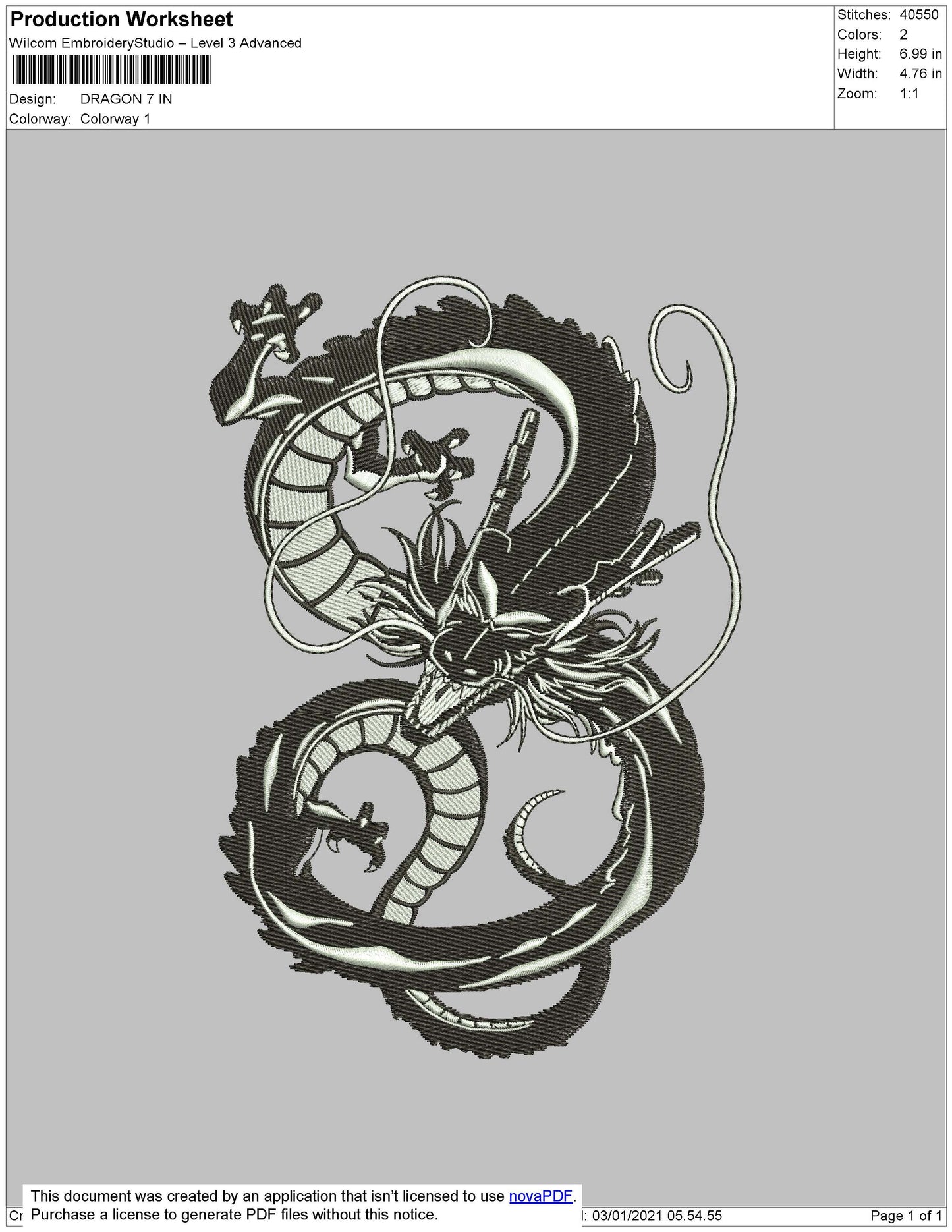 Dragon Embroidery File 6 Size