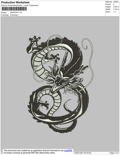 Dragon Embroidery File 6 Size