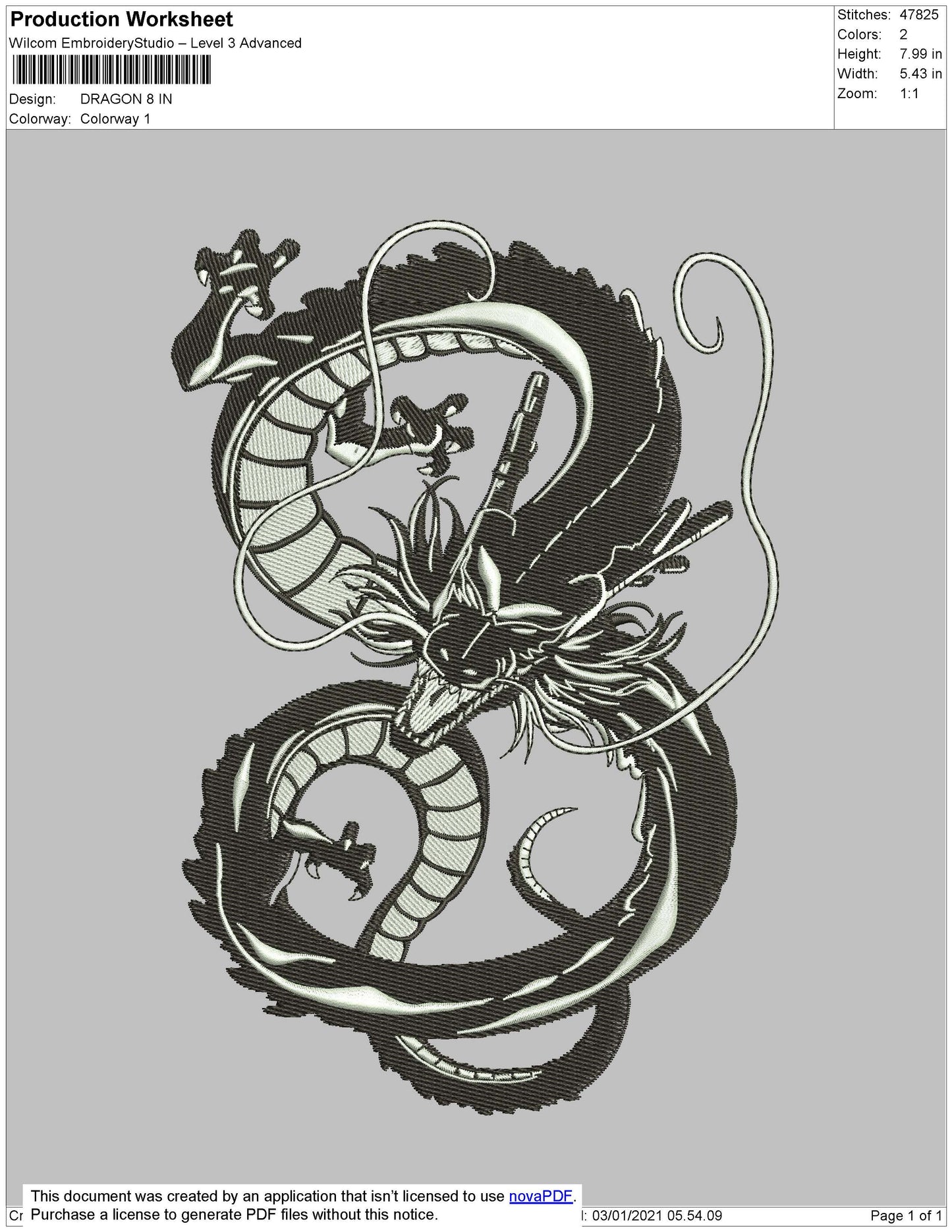 Dragon Embroidery File 6 Size