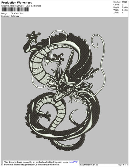 Dragon Embroidery File 6 Size