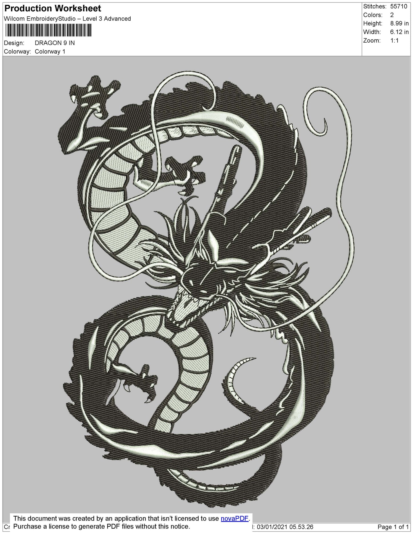 Dragon Embroidery File 6 Size
