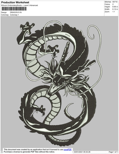 Dragon Embroidery File 6 Size