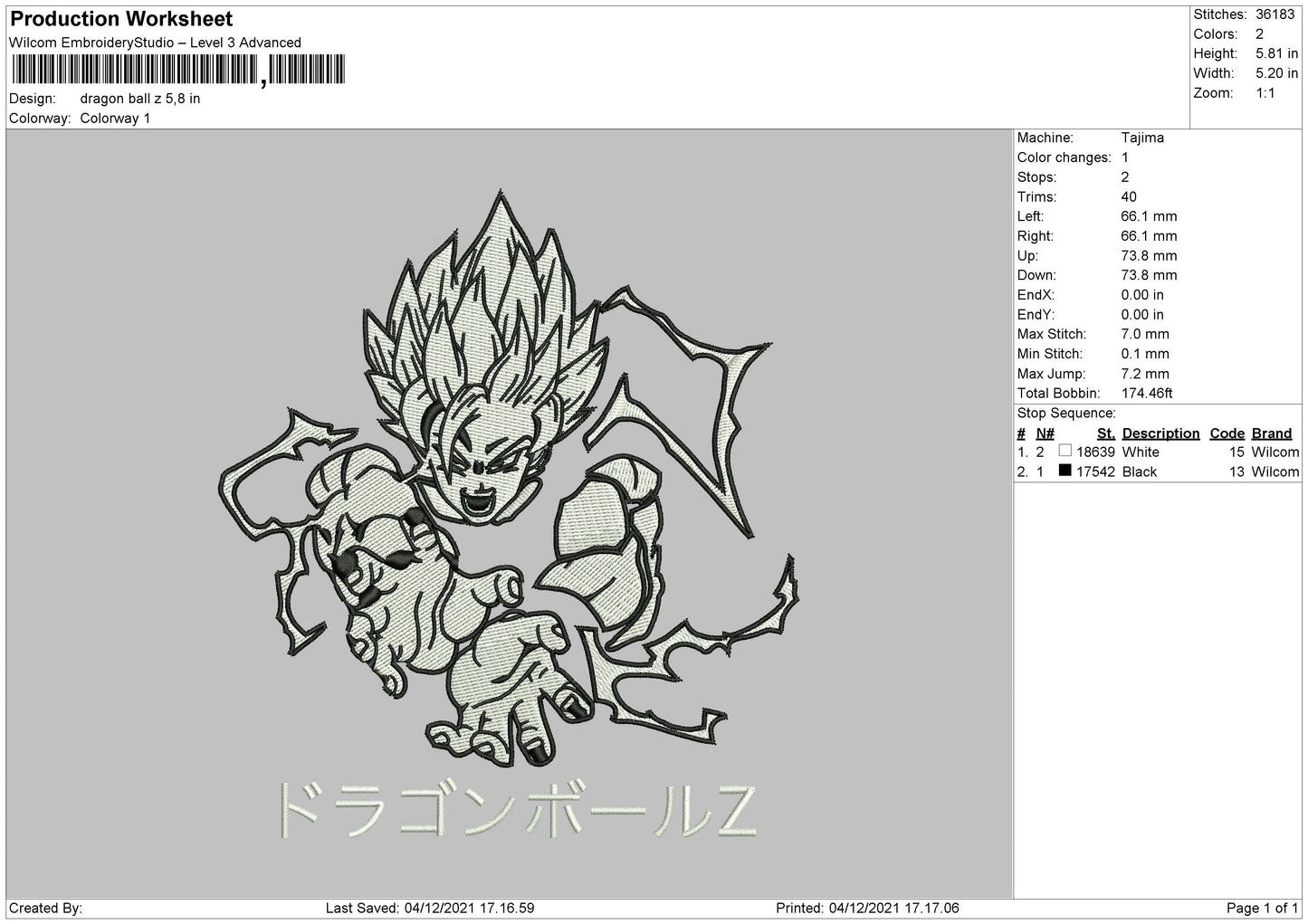 Dragon Ballz 002 Embroidery File 4 size