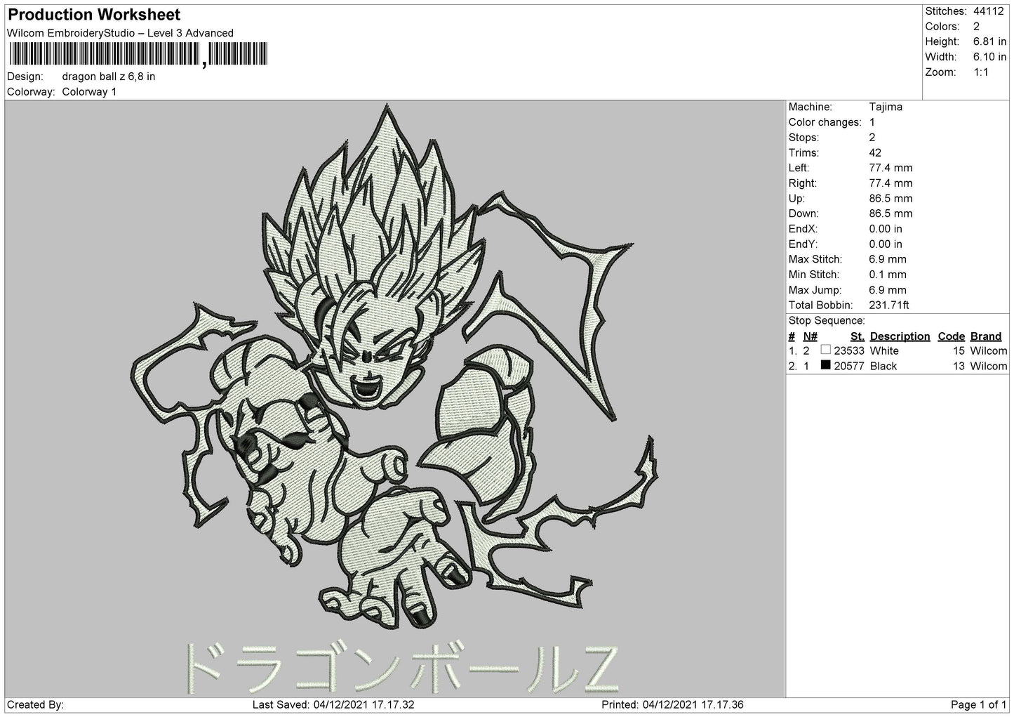 Dragon Ballz 002 Embroidery File 4 size