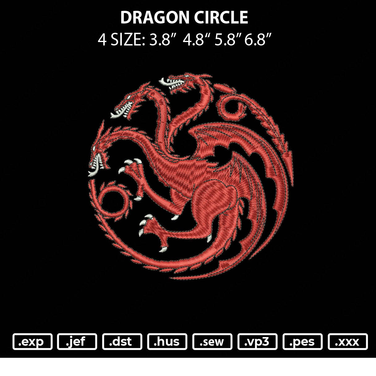 Dragon Circle Embroidery File 4 size