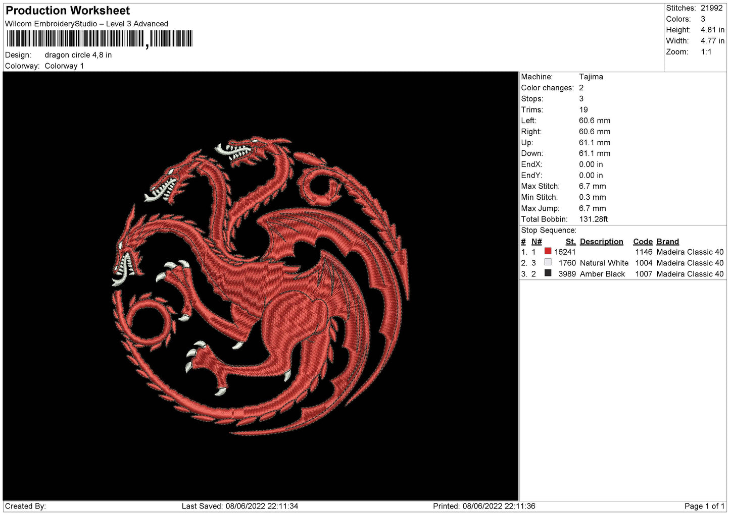 Dragon Circle Embroidery File 4 size