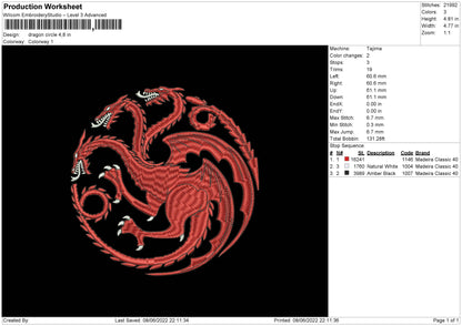 Dragon Circle Embroidery File 4 size