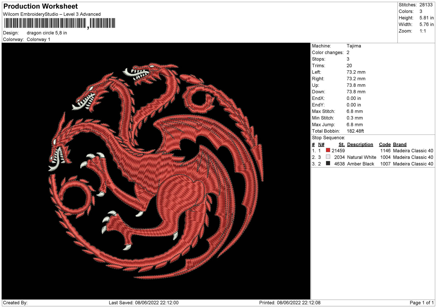 Dragon Circle Embroidery File 4 size