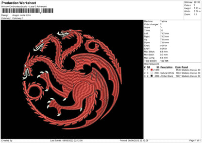 Dragon Circle Embroidery File 4 size