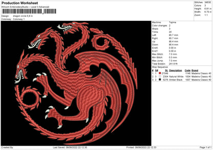 Dragon Circle Embroidery File 4 size