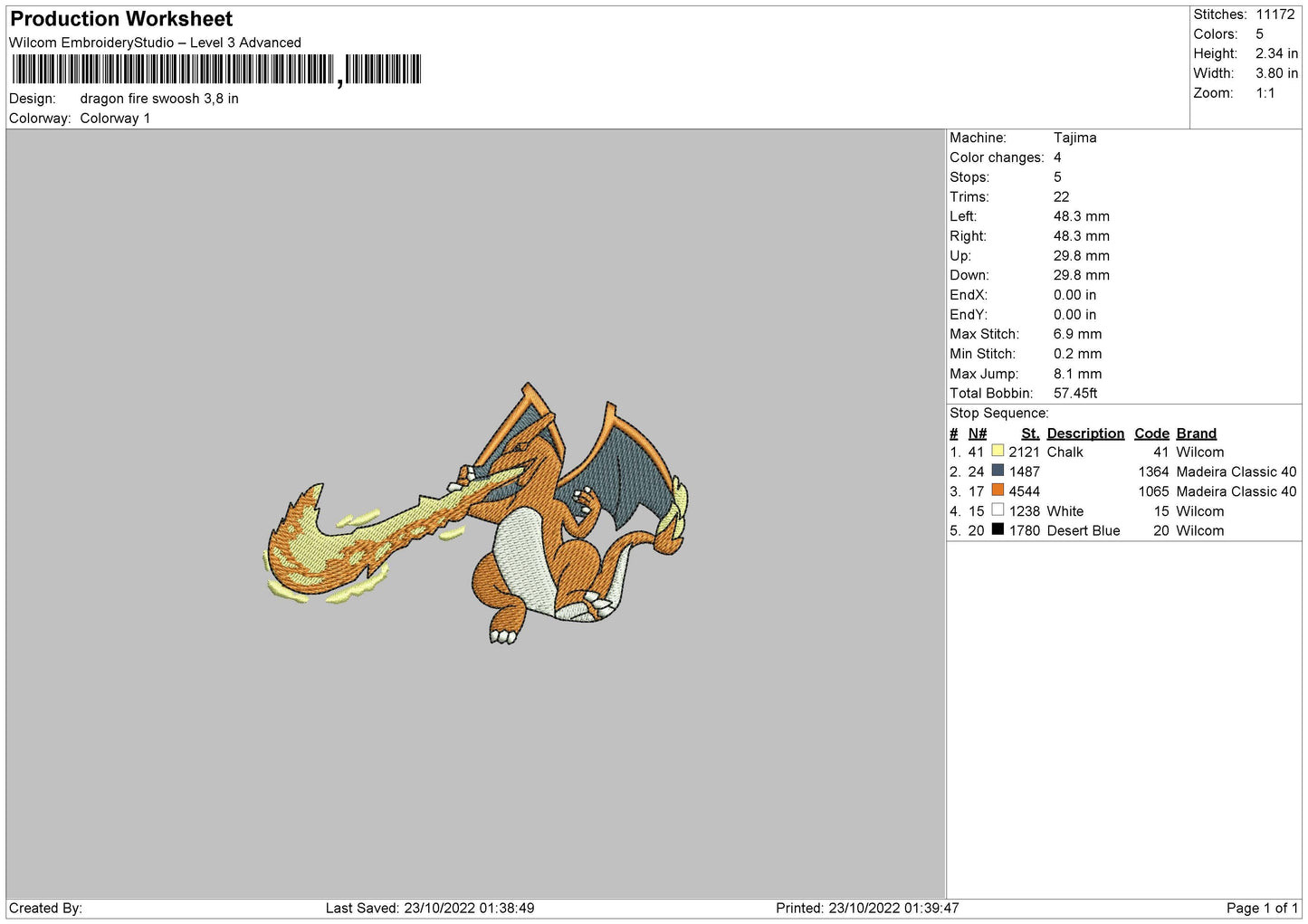 Dragon Fire Swoosh Embroidery File 6 sizes
