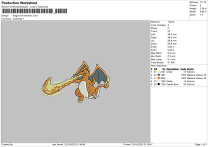 Dragon Fire Swoosh Embroidery File 6 sizes