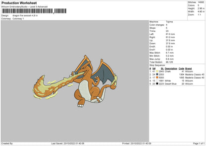Dragon Fire Swoosh Embroidery File 6 sizes