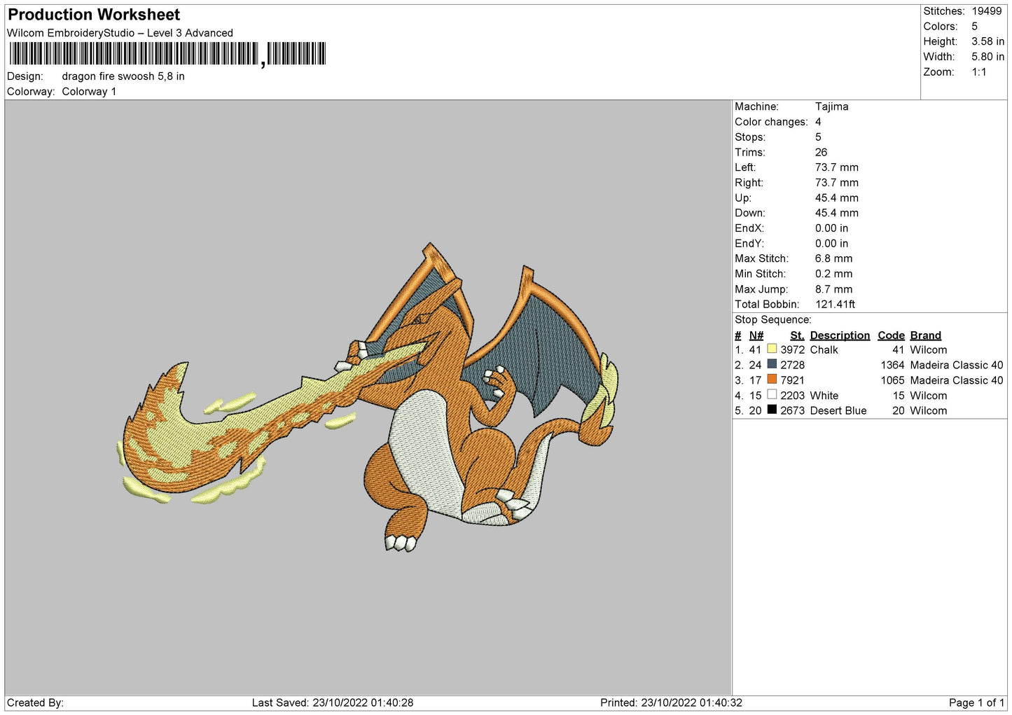 Dragon Fire Swoosh Embroidery File 6 sizes