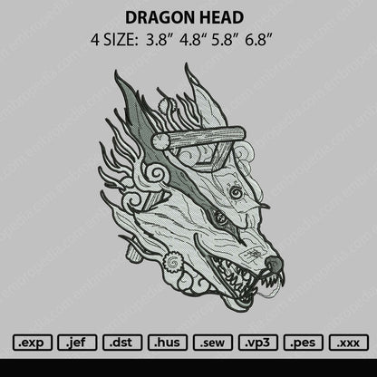 Dragon Head Embroidery File 4 size