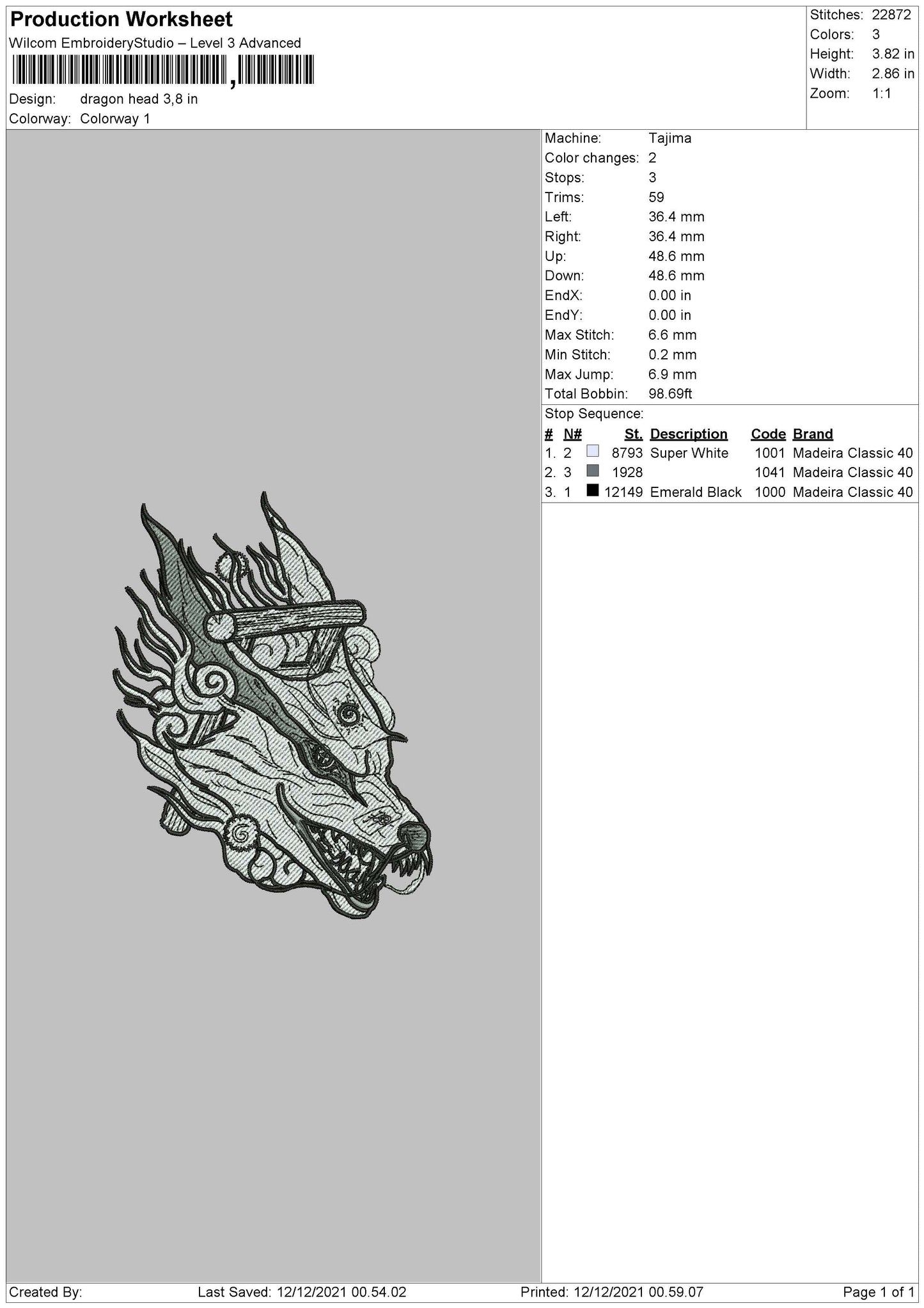 Dragon Head Embroidery File 4 size