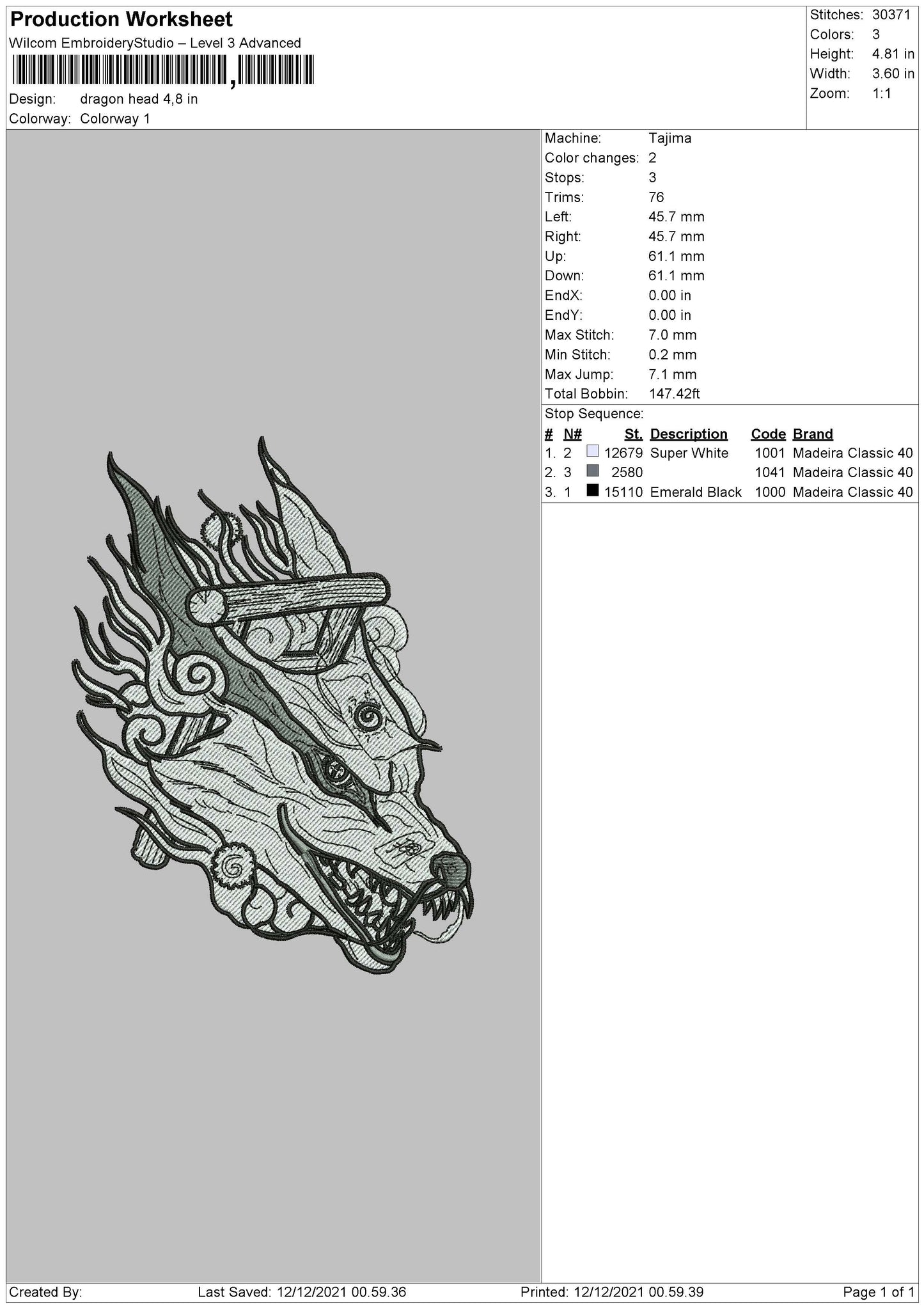 Dragon Head Embroidery File 4 size