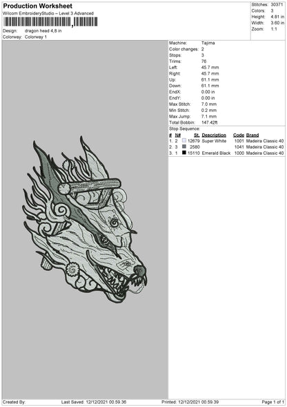 Dragon Head Embroidery File 4 size