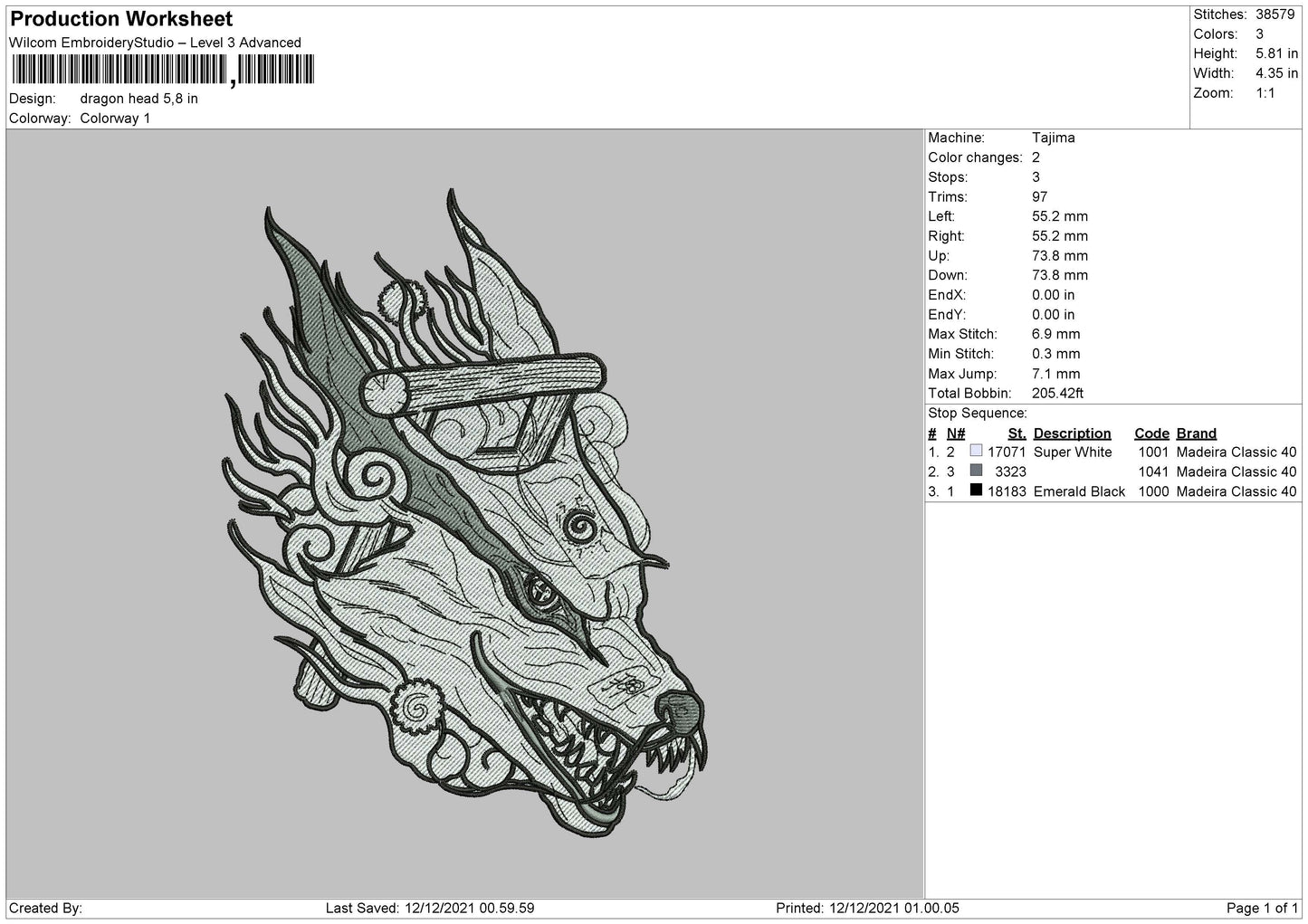 Dragon Head Embroidery File 4 size