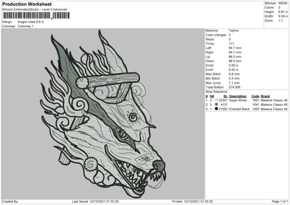 Dragon Head Embroidery File 4 size