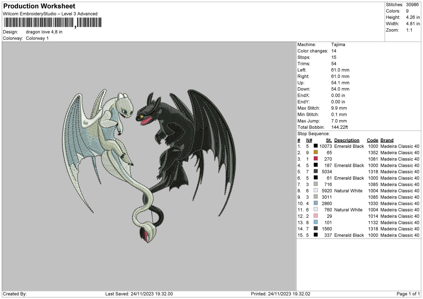 Dragon Love Embroidery File 6 sizes