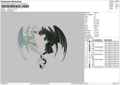 Dragon Love Embroidery File 6 sizes
