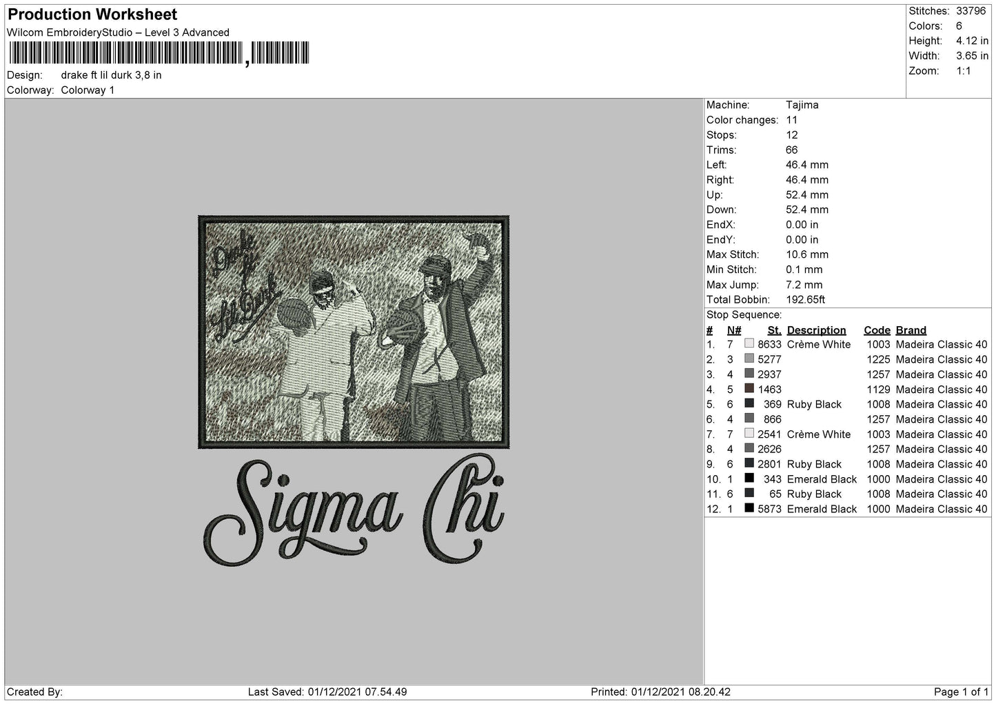 Drake Ft Lil Durk Embroidery File 4 size